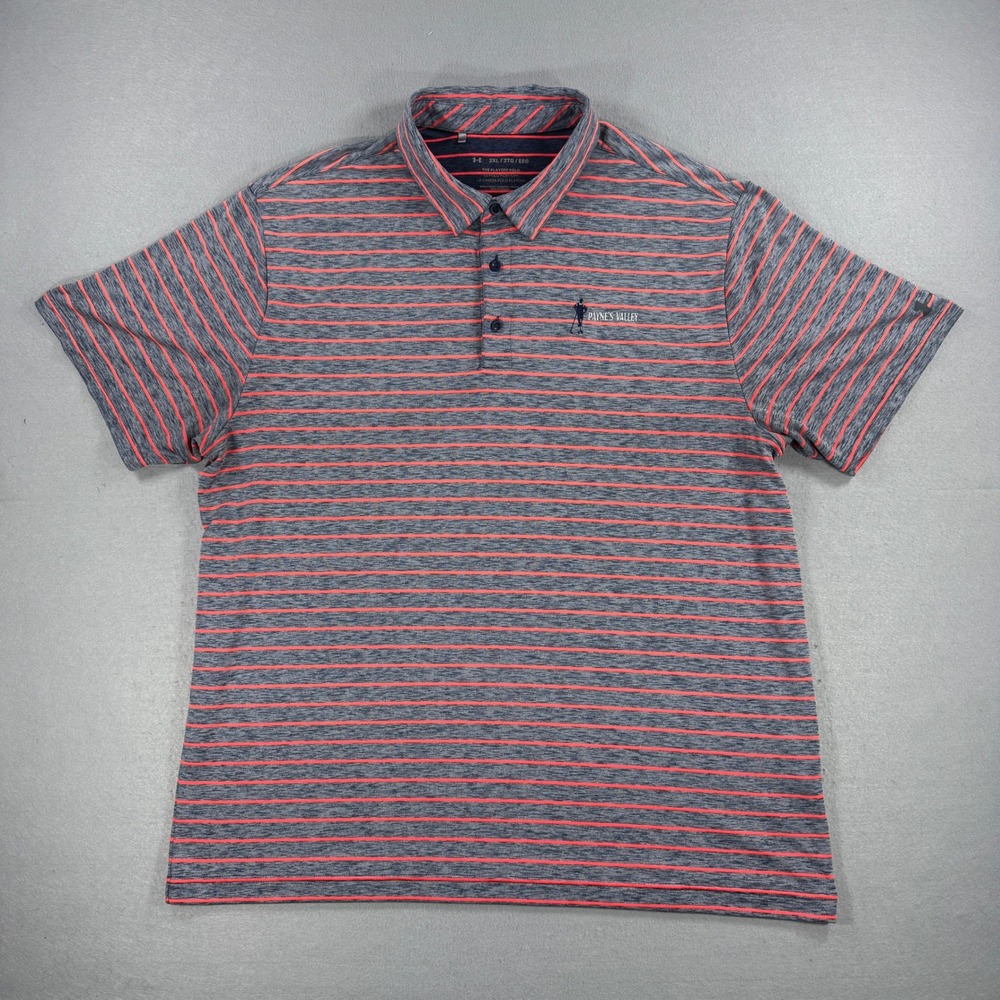 Under Armour Polo Shirt Mens 2XL Gray Striped Payne's Valley Golf Performance